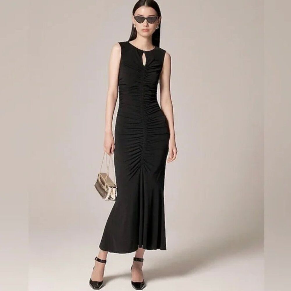 J. Crew Ci890 Black Ruched Center-seam Dress In Matte Jersey For Women  size med